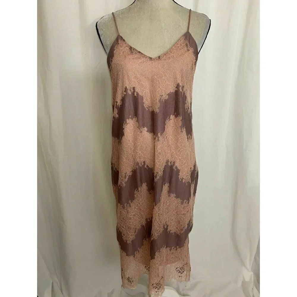 Zara WB Collection Womens Purple Pink Lace V Neck Tank Midi Dress